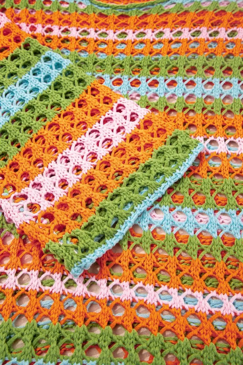 Carrot Multi Stripe Open Knit Sweater Beach Cover Up - Love Salve 