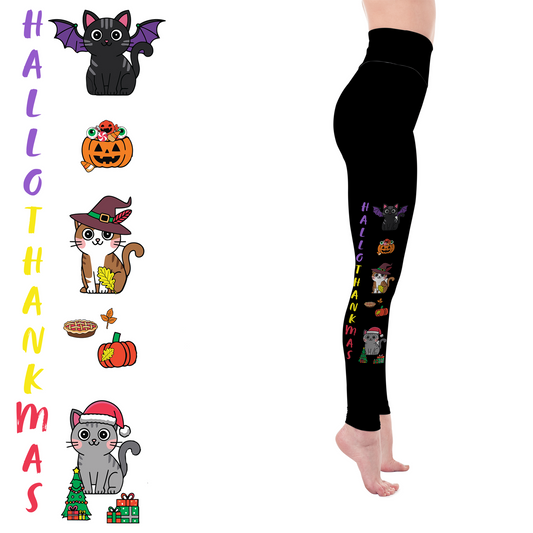 Kitty Happy  HalloThanksMas Handmade Leggings with Pockets MM