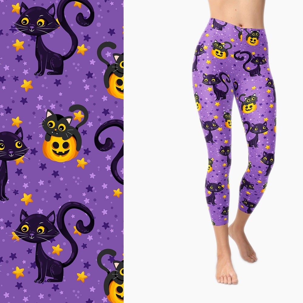 Pretty Kitty Halloween Pumpkins Full Length leggings with Pockets MM