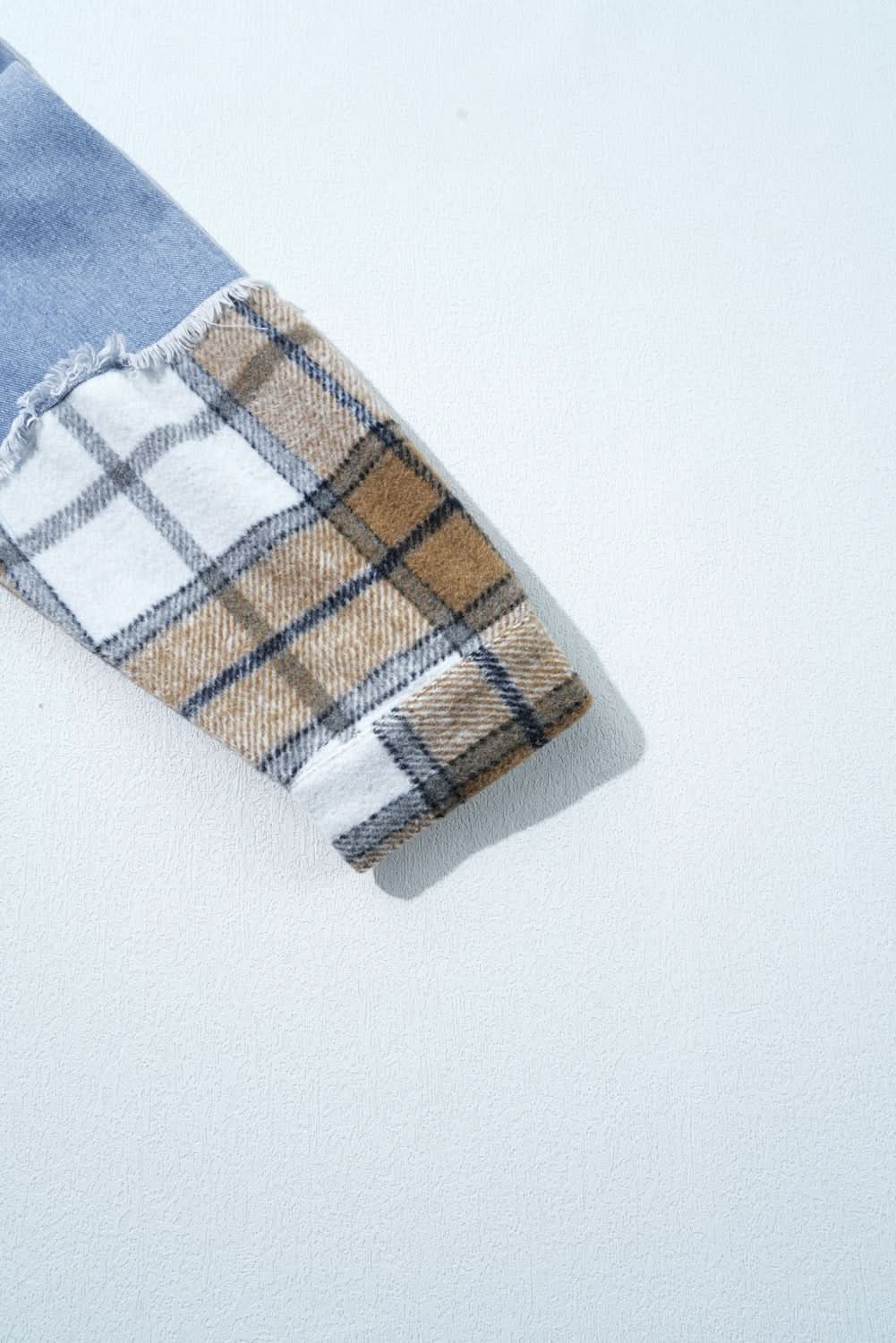 Khaki Plaid Patchwork Buttoned Oversized Denim Jacket - Love Salve 