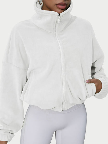 Drawstring Turtleneck Zip Up Long Sleeve Jacket