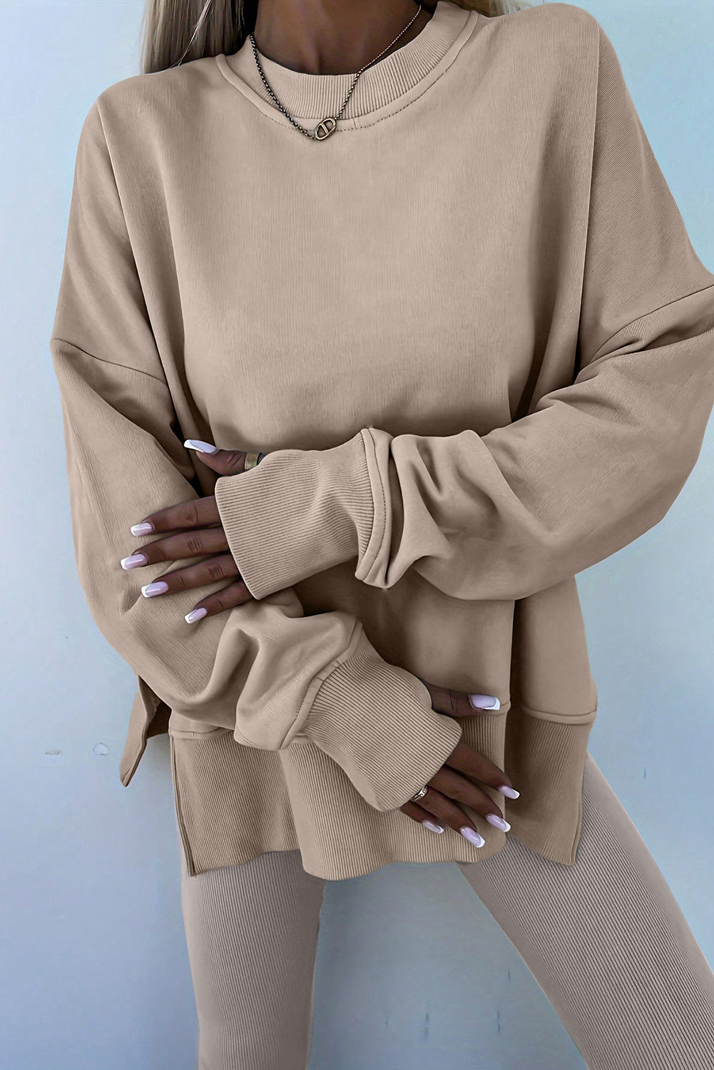 Jet Stream Oversize Slit Sweatshirt And Ribbed Leggings Set
