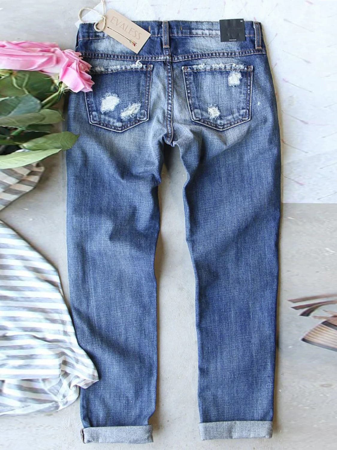 Distressed Printed Straight Jeans.