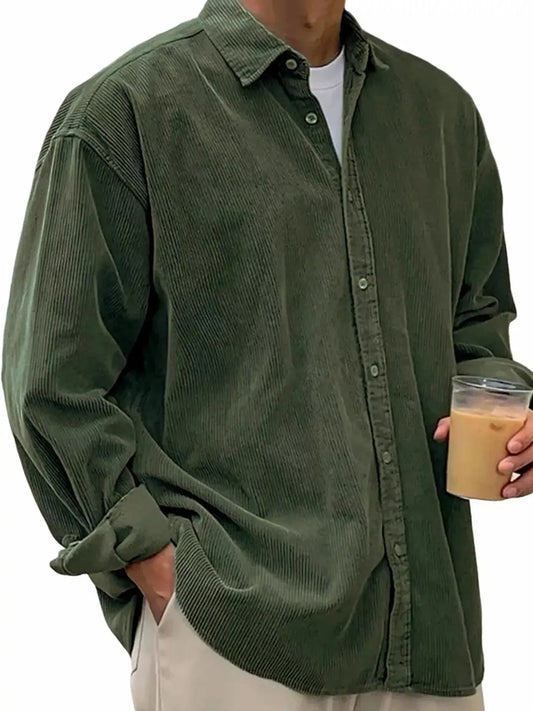 Men's Full Size Vintage Corduroy Long Sleeve Shirt Plus Size Simply Love