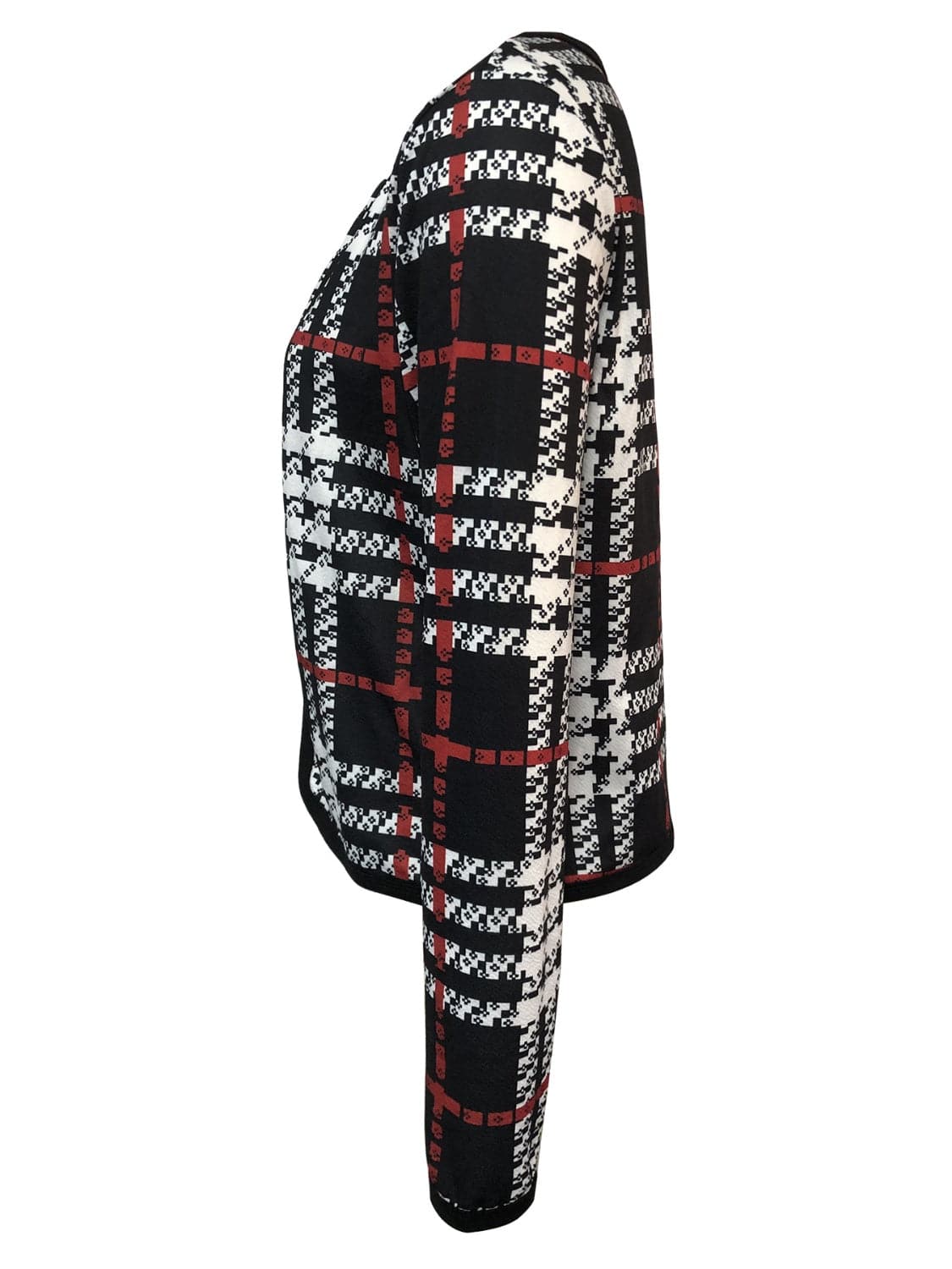 Plaid Open Front Long Sleeve Jacket.