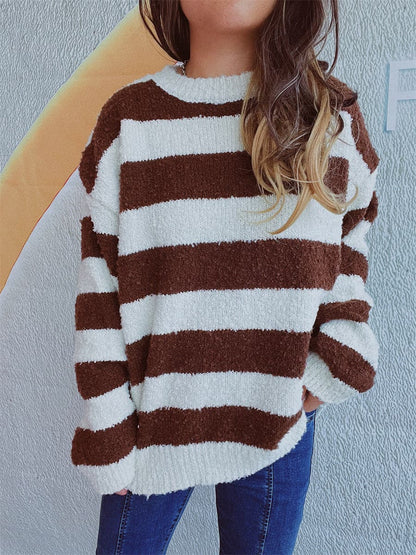 Cozy striped long sleeve pullover sweater