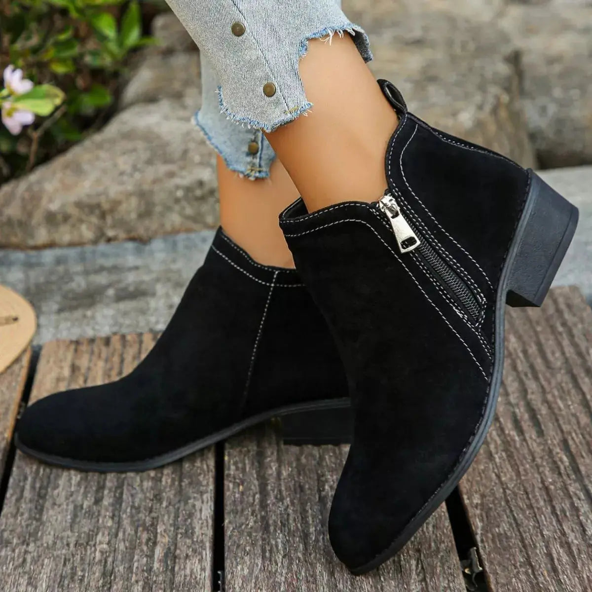 Burgundy Suede Point Toe Ankle Boots With Zipper Mid Heel Simply Love