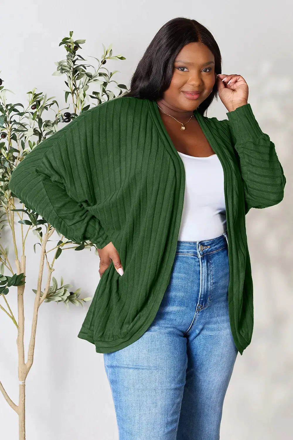 Basic Bae Full Size Ribbed Cocoon Cardigan - Love Salve