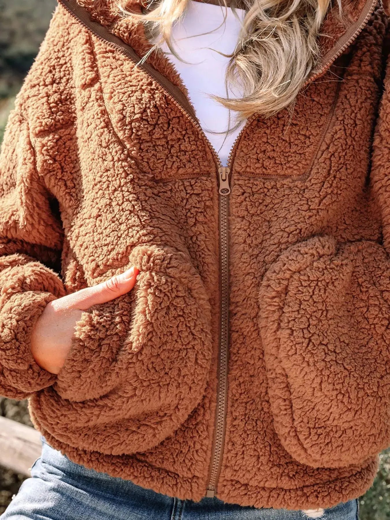 Zip Up Hooded Sherpa Jacket Simply Love