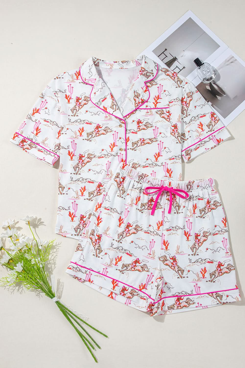 White Western-Themed Sleepwear Set