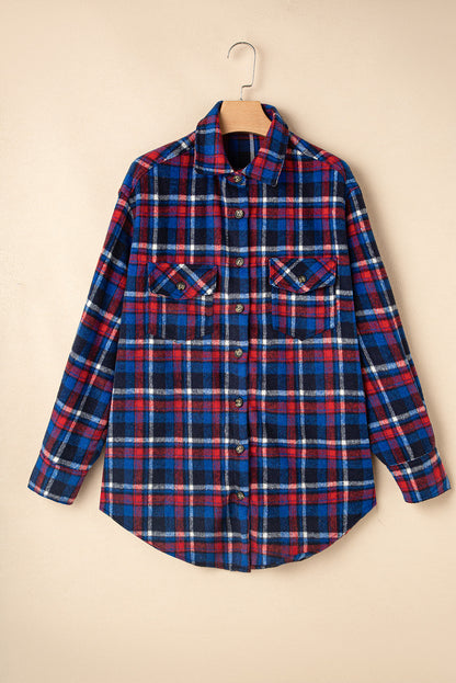 Navy plaid shacket with pockets