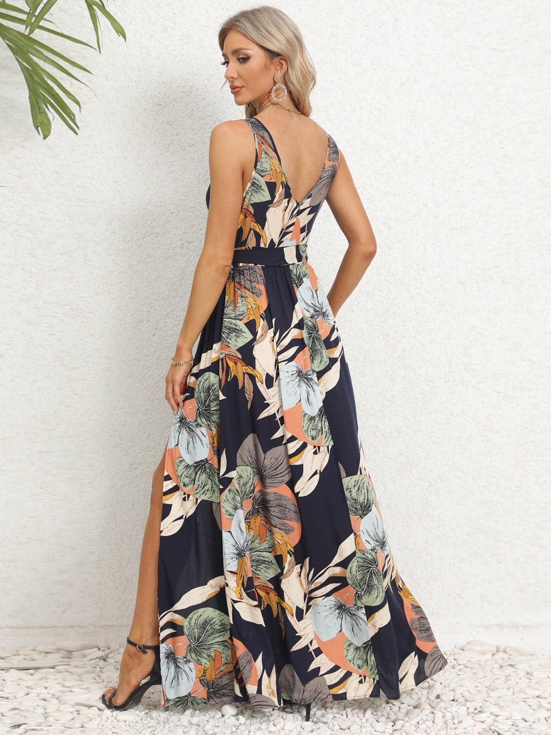 Slit Tied Printed Surplice Dress.