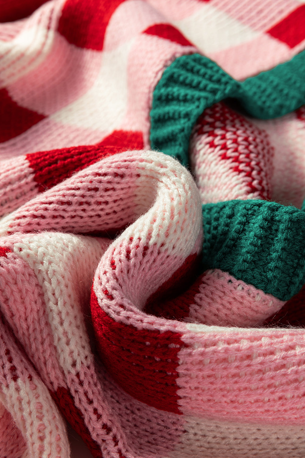 Pink Plaid Knit Bow Knot Decor Open Front Cardigan Sweater For Women Cozy Relaxed Fit Dear-Lover Dropshipping