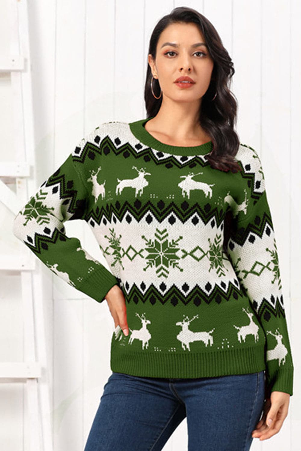 Reindeer Round Neck Sweater.