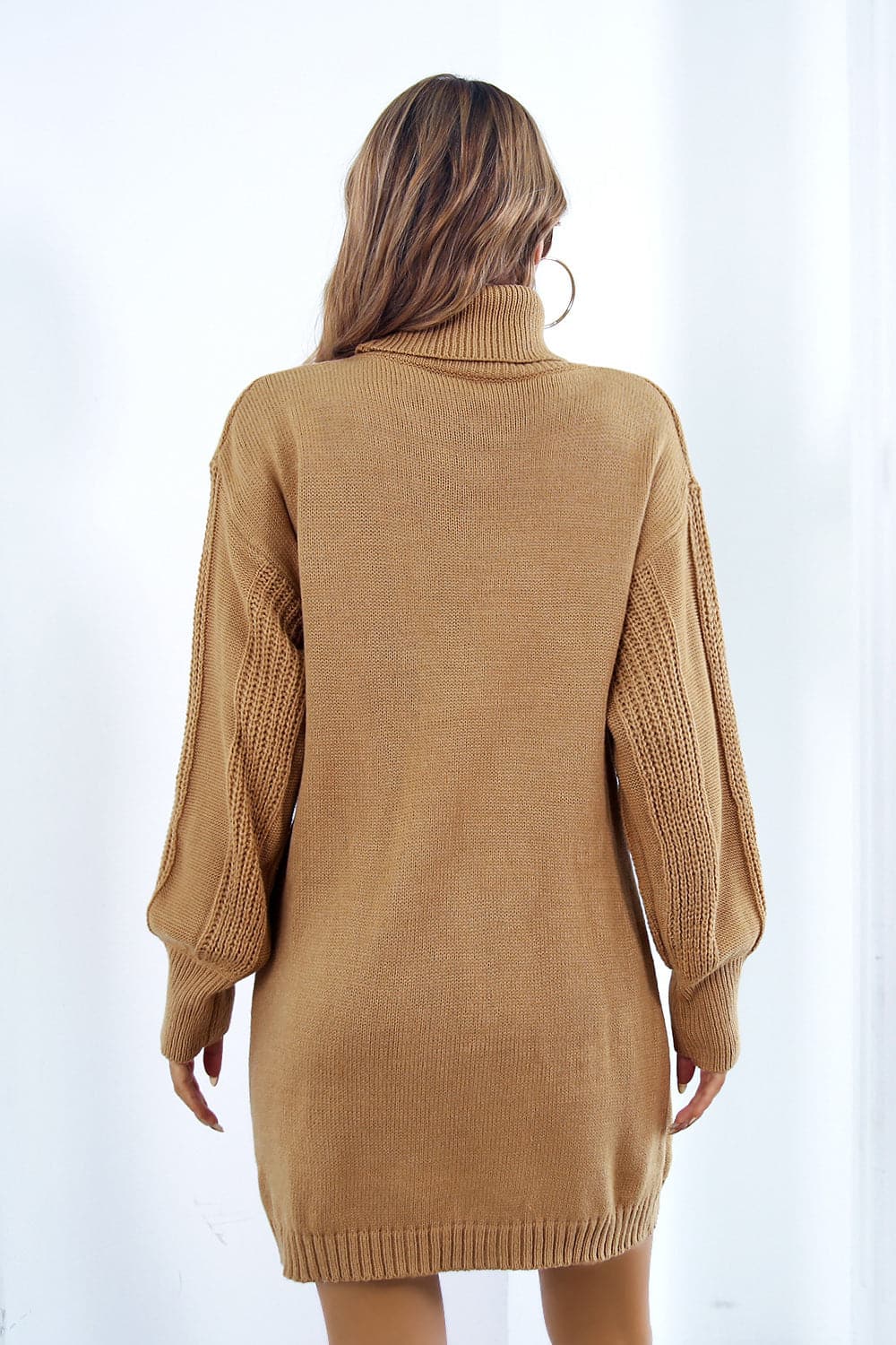 Openwork Turtleneck Long Sleeve Sweater Dress.