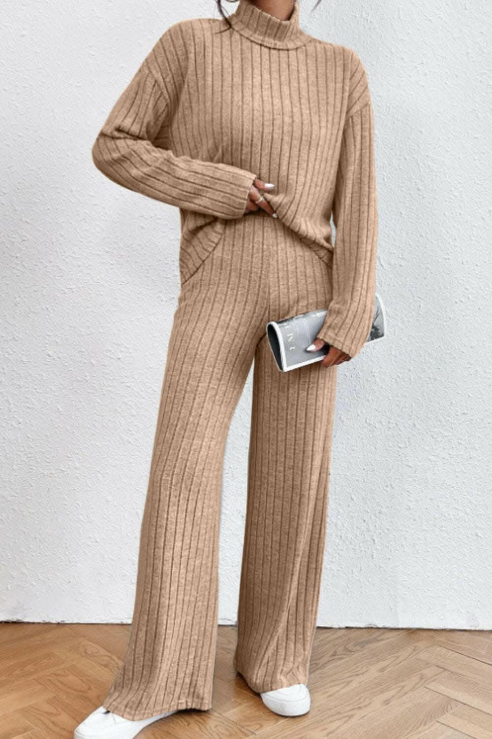 Chic mock neck top & pants set - Love Salve 