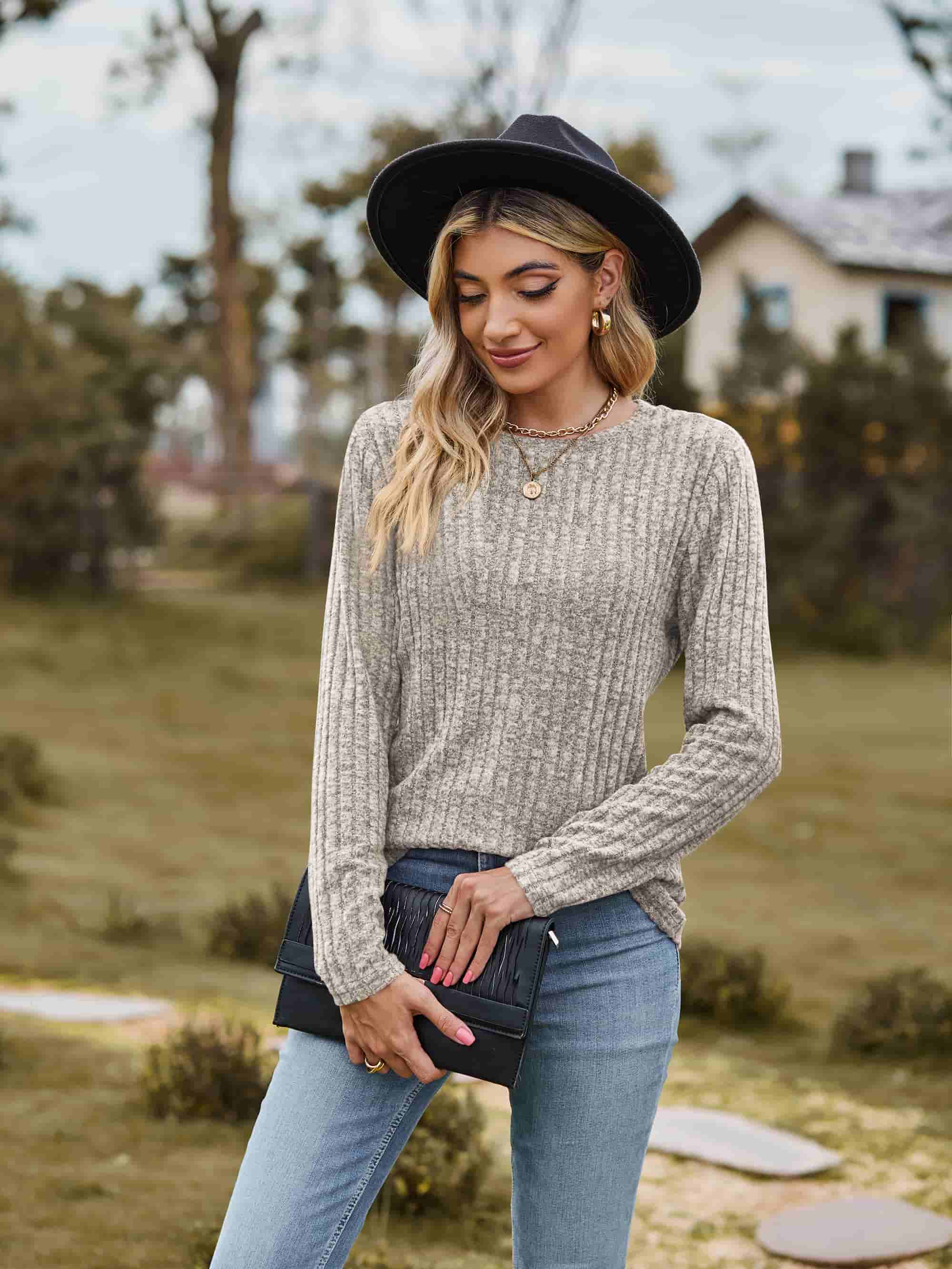 Ribbed Round Neck Long Sleeve Tee Coco’s Tee Boutique