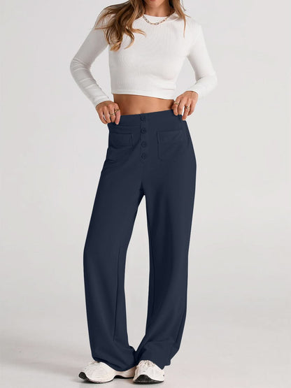 High Rise Wide Leg Trousers with Pockets