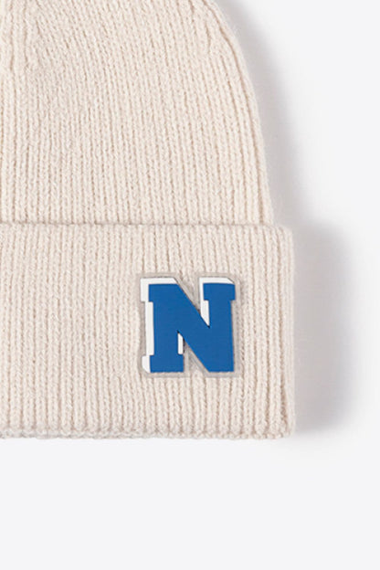 Letter N Patch Cuffed Knit Beanie.