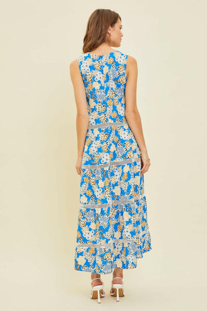 HEYSON Full Size Printed Crochet Trim Maxi Dress.