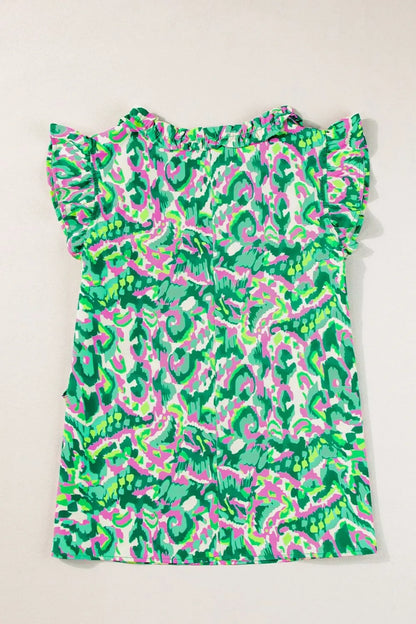 Abstract Print Ruffled Trim Tie Neck Top - Product image 8 by Simply Love