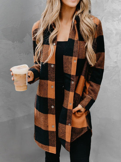 Plaid Snap Down Long Sleeve Jacket.