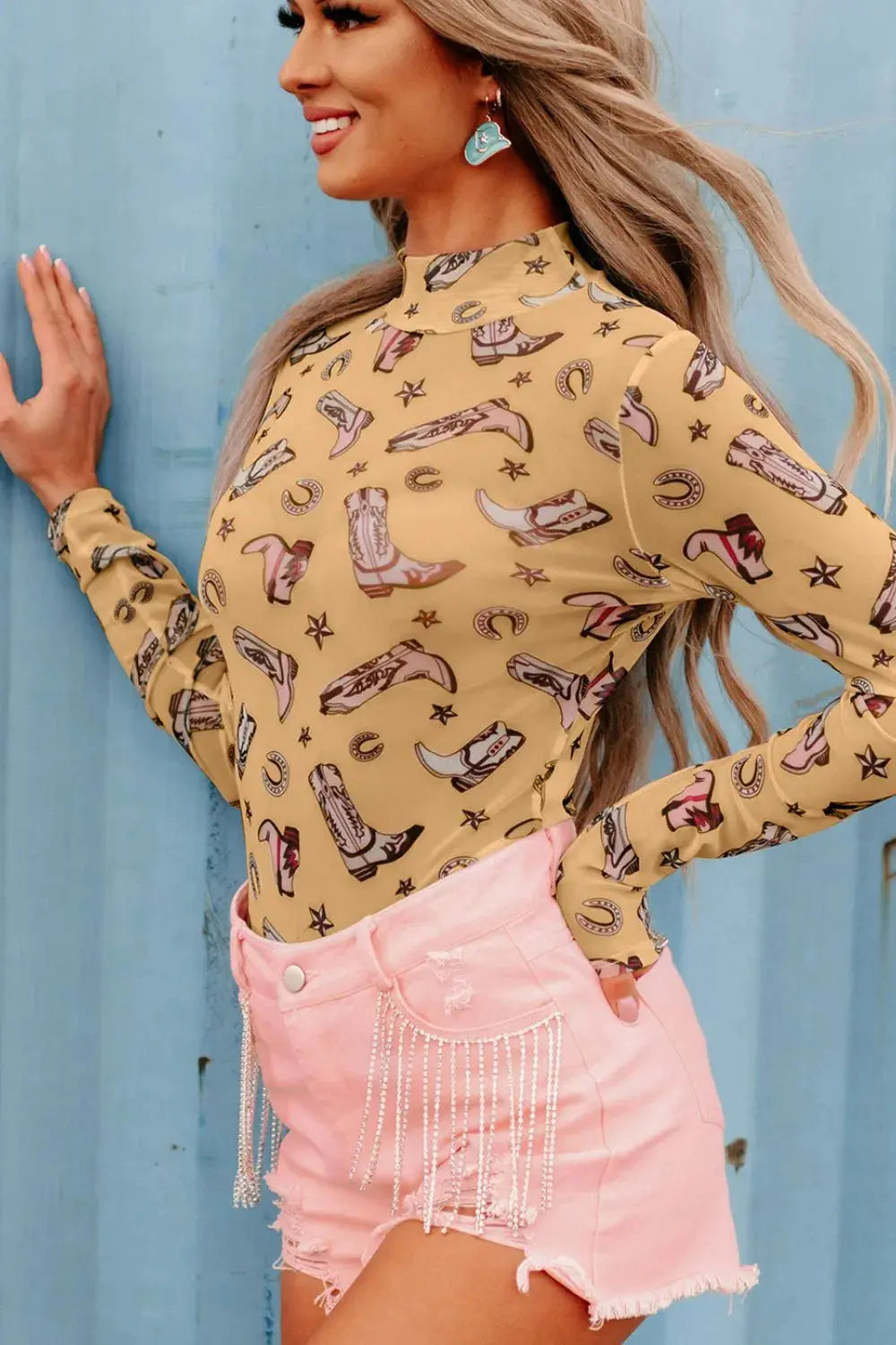 Printed Mock Neck Long Sleeve Bodysuit Coco’s Tee Boutique