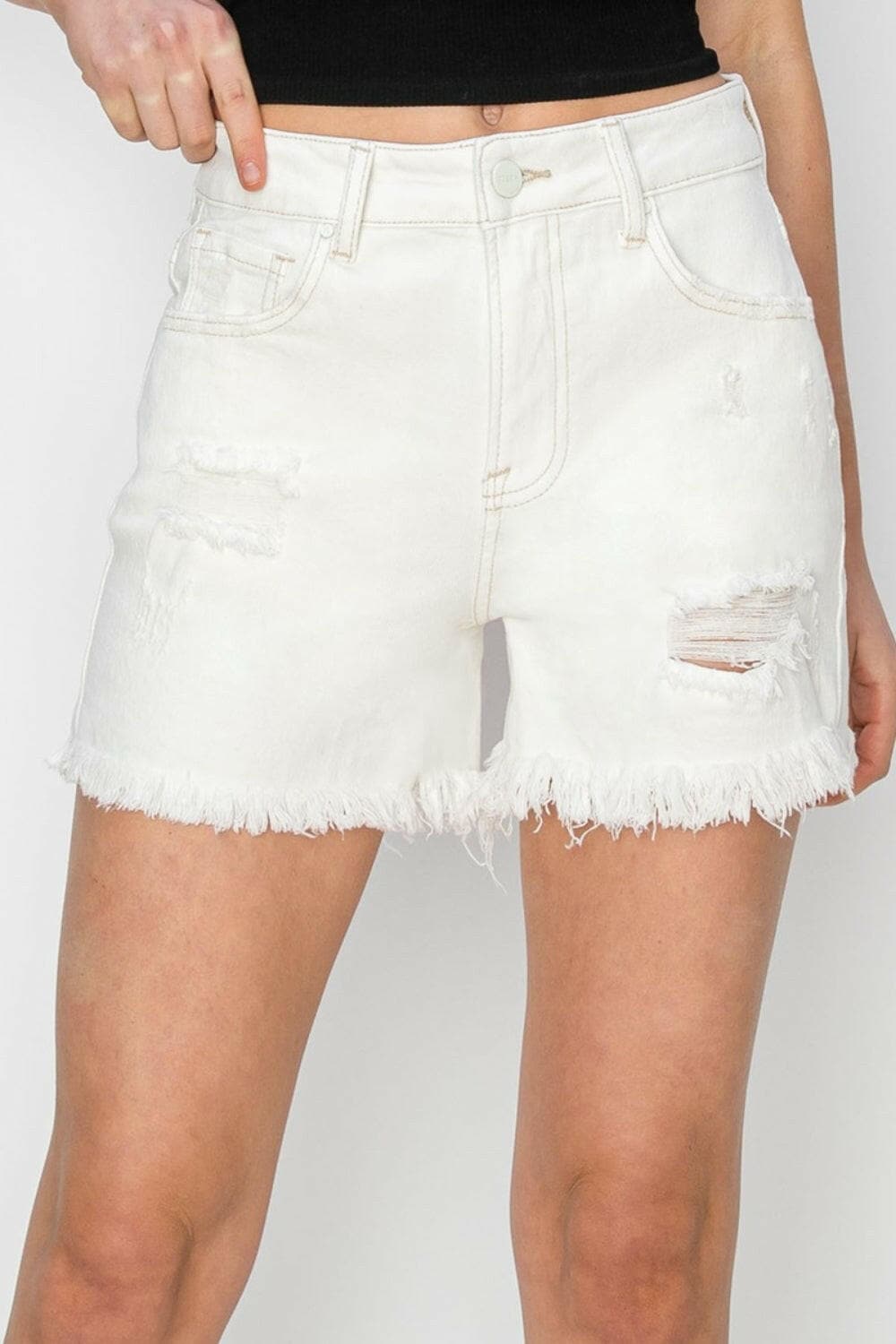 RISEN High Waist Ripped Denim Shorts.