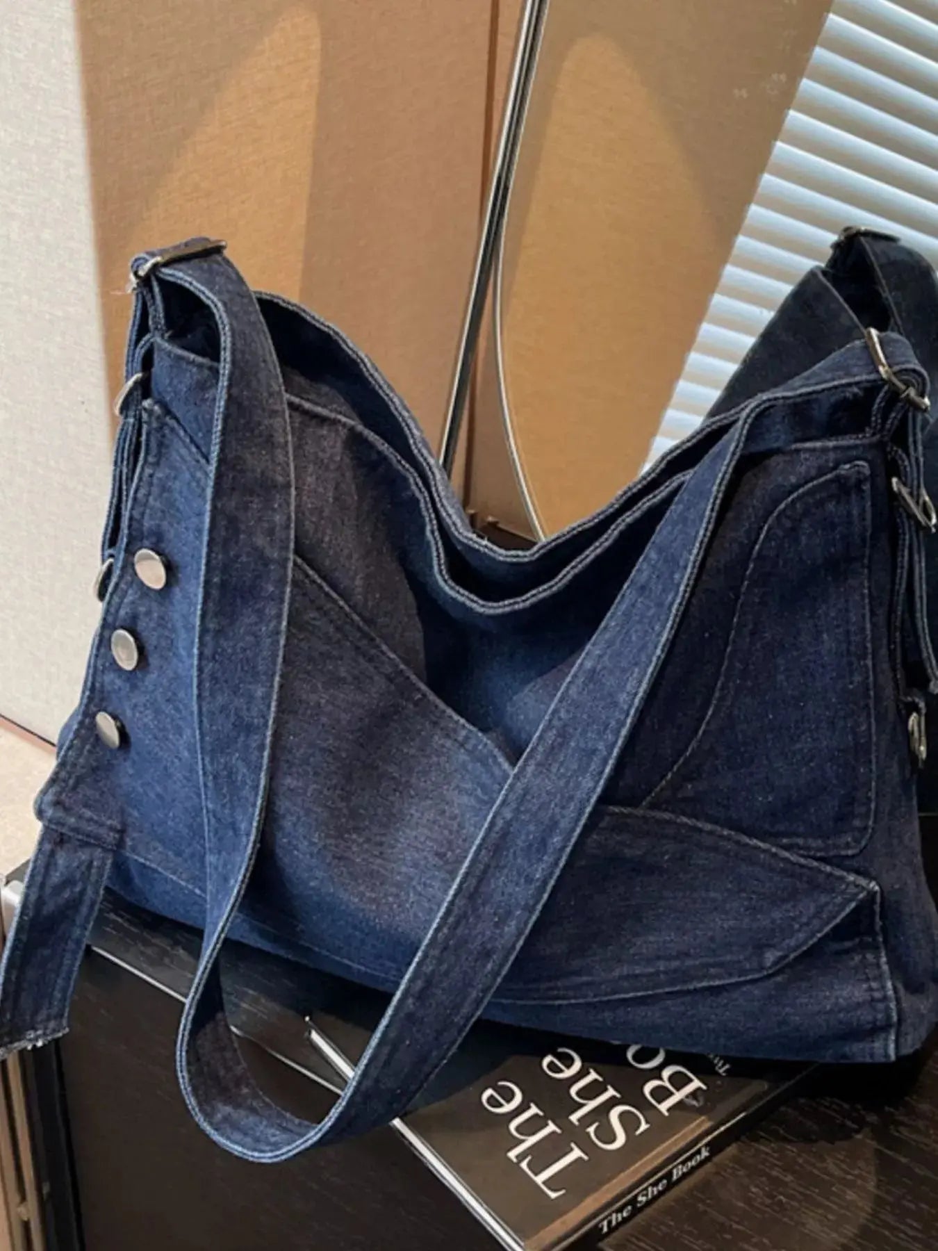 Casual Denim Crossbody Bag with Button Detail Simply Love