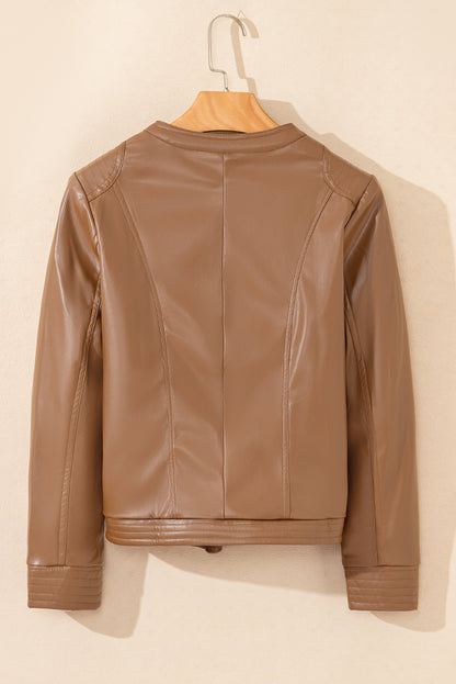 Chic chestnut faux leather bomber