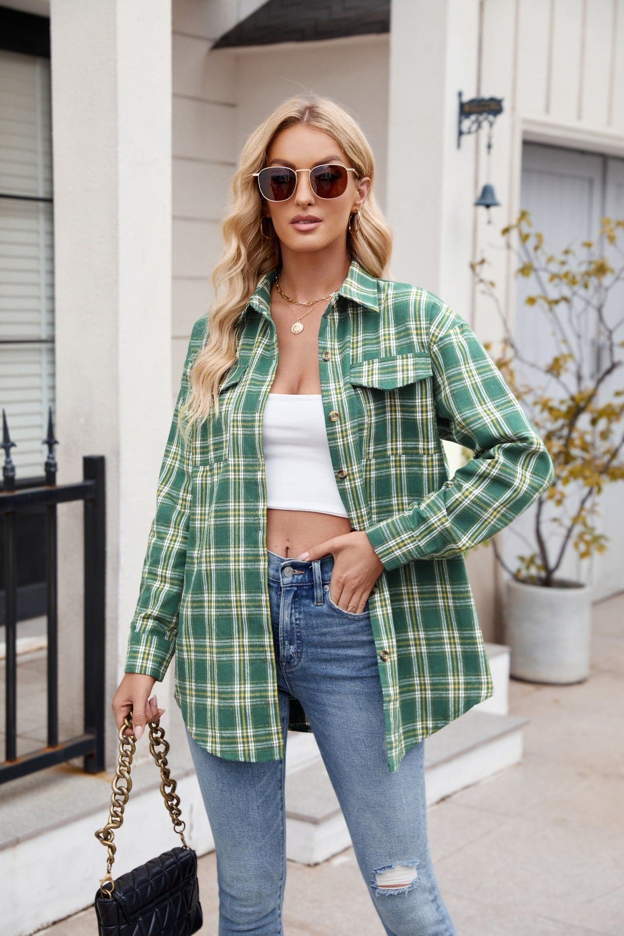 Plaid Button Up Long Sleeve Shirt.