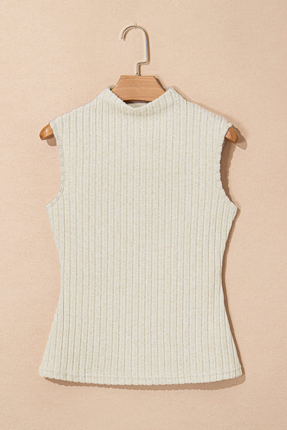 Apricot Ribbed Knit Mock Neck Tank Top