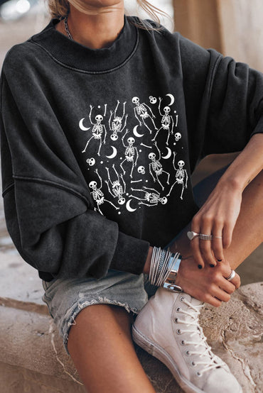 Skeleton print long sleeve sweatshirt with round neck