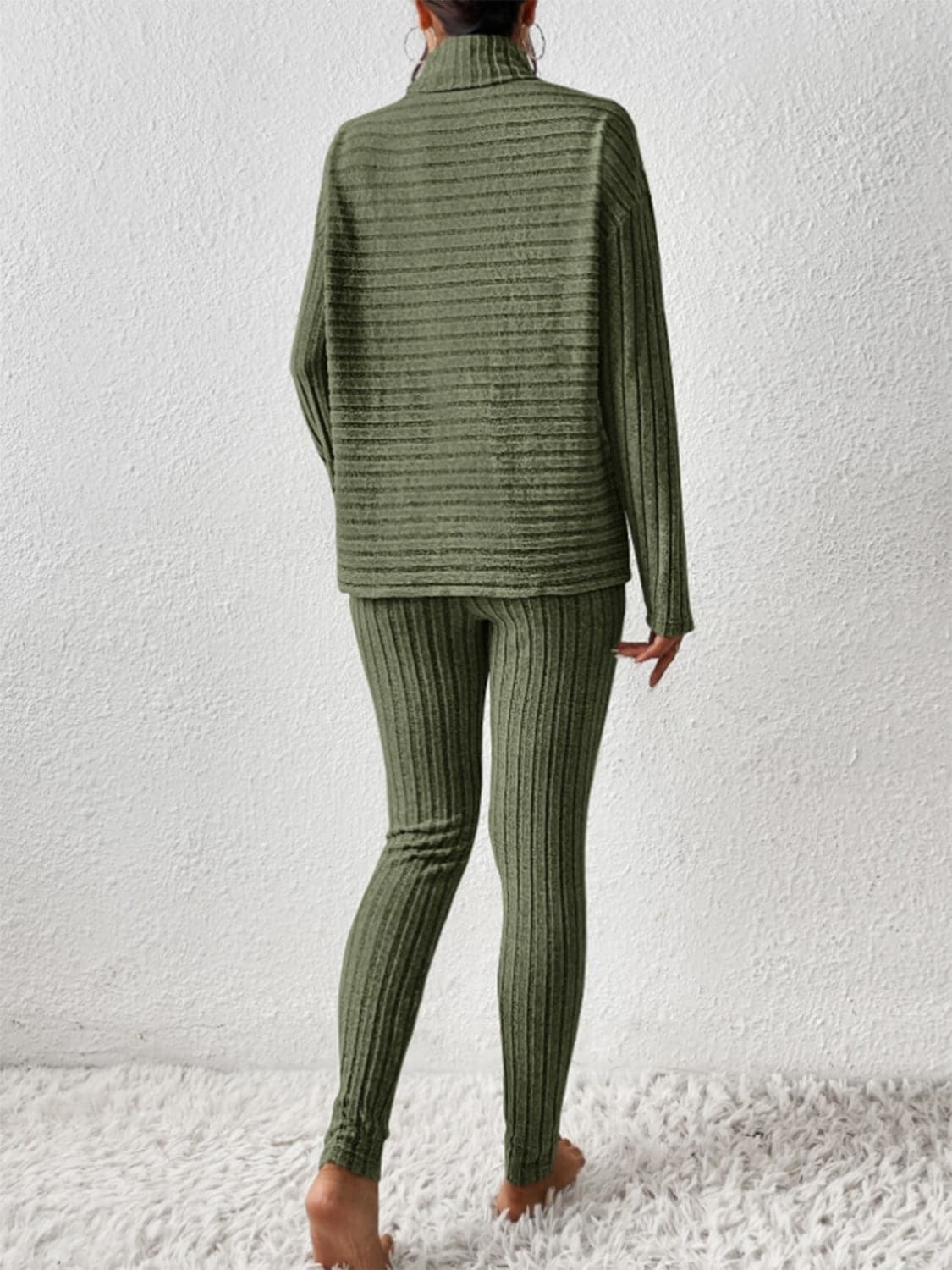 Ribbed Turtleneck Top and Pants Set.