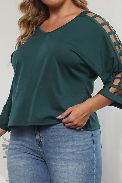 Plus Size Cutout Three-Quarter Sleeve Blouse.