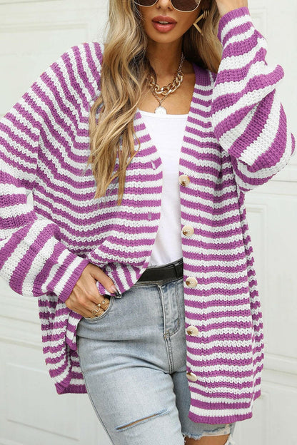 Striped Button Up Long Sleeve Cardigan.