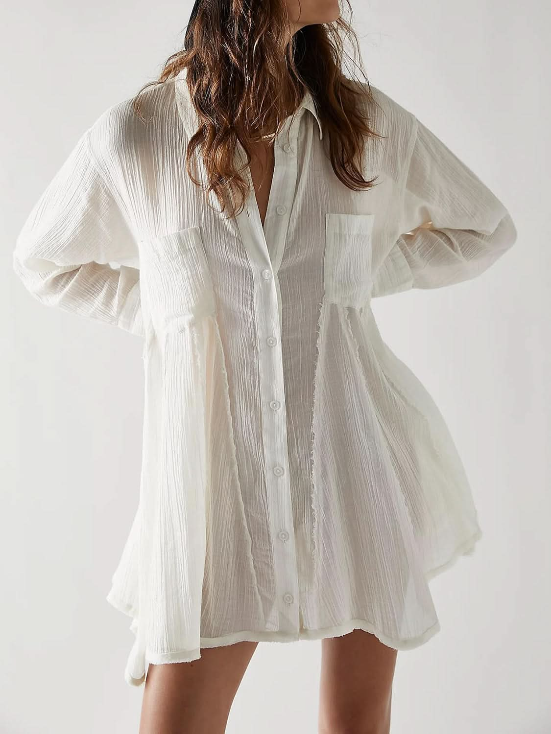 Chic button-up longline shirt with collared neck and long sleeves