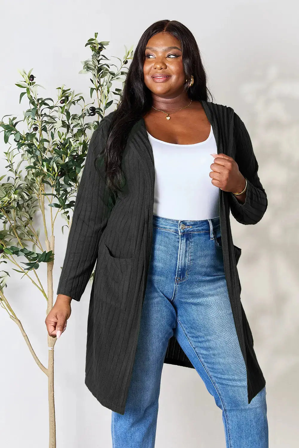 Basic Bae Full Size Hooded Sweater Cardigan - Love Salve