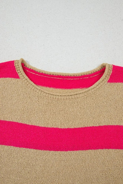Contrast Striped Crew Neck Lightweight Knit Top
