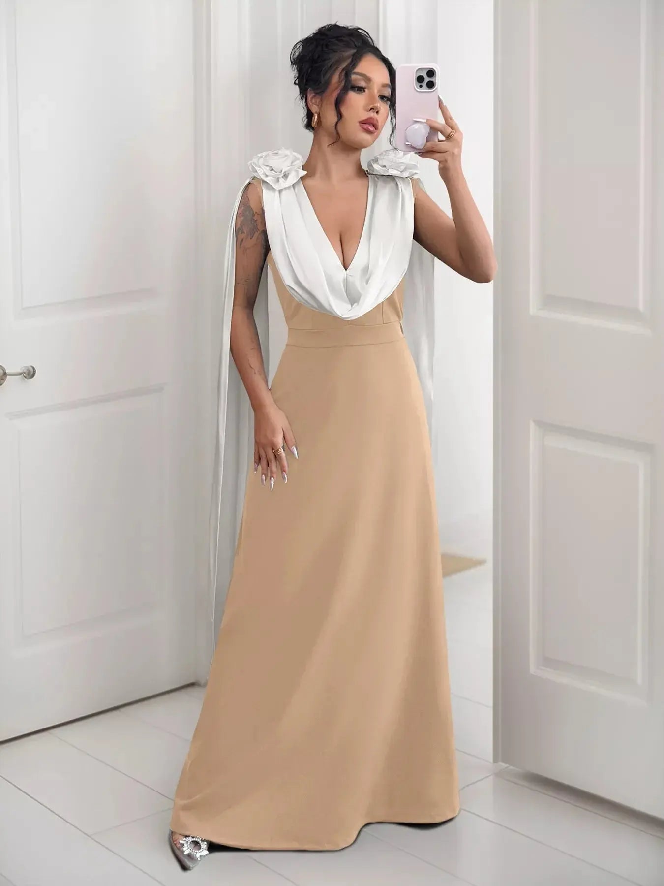Floral Applique Two Tone Maxi Dress Simply Love