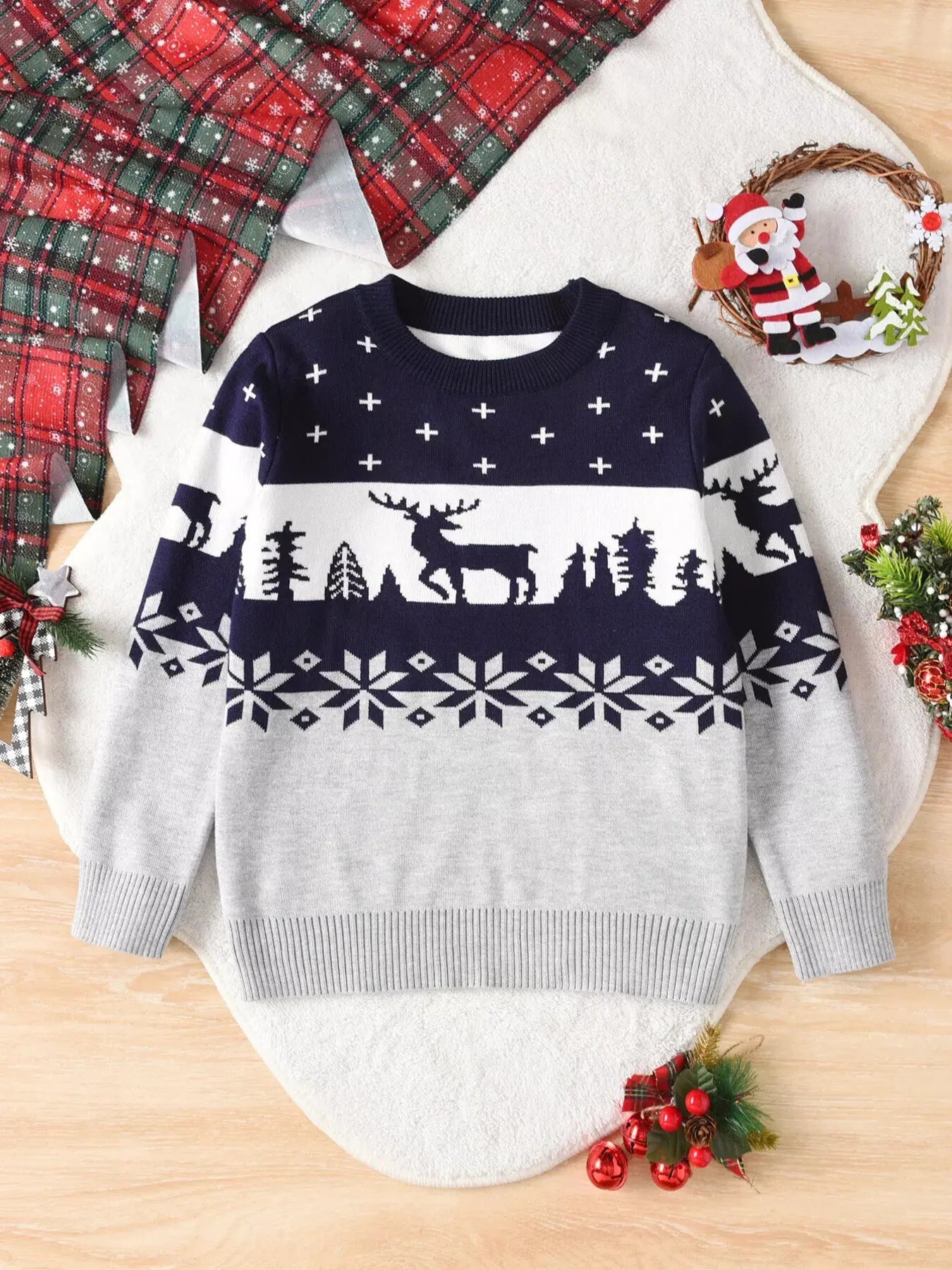 Children's Christmas Reindeer Pattern Knit Sweater Simply Love