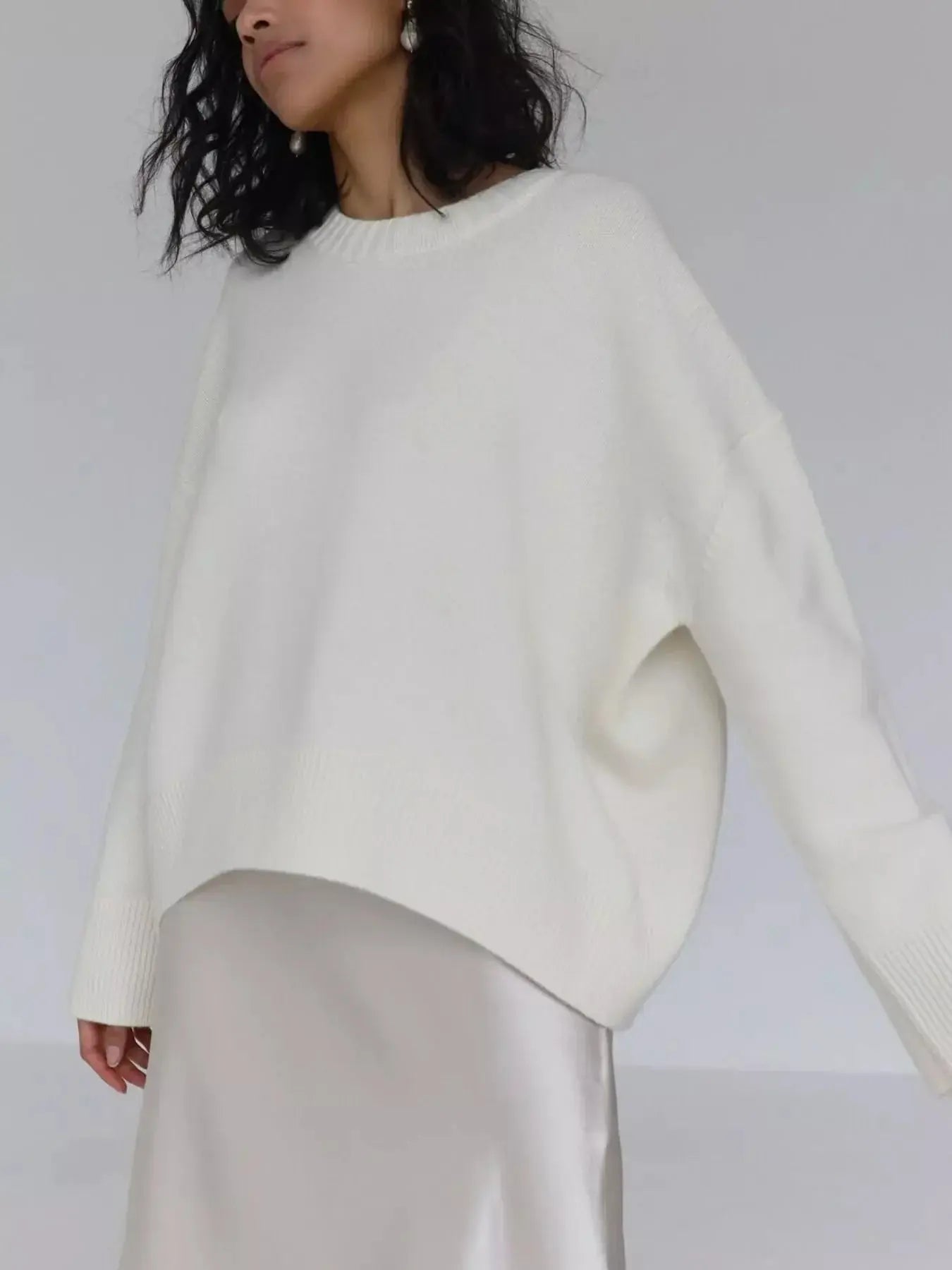 Ribbed Hem Round Neck Sweater Simply Love