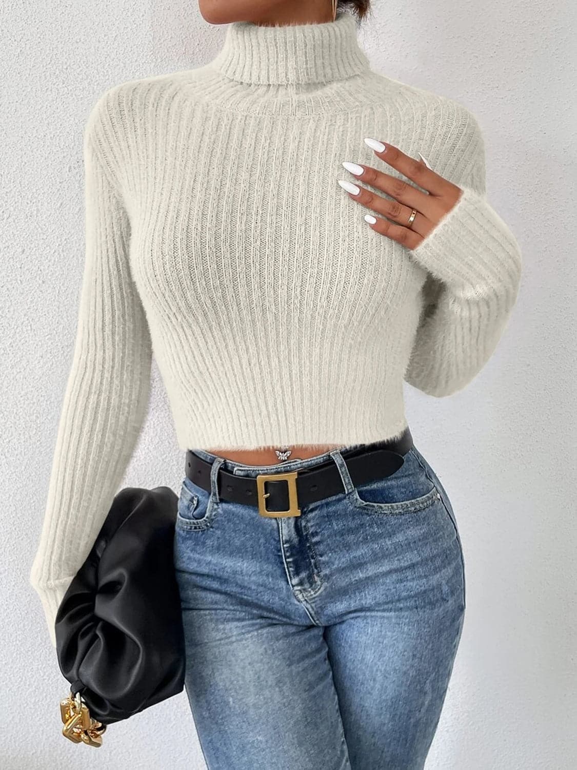 Ribbed Turtleneck Long Sleeve Sweater.