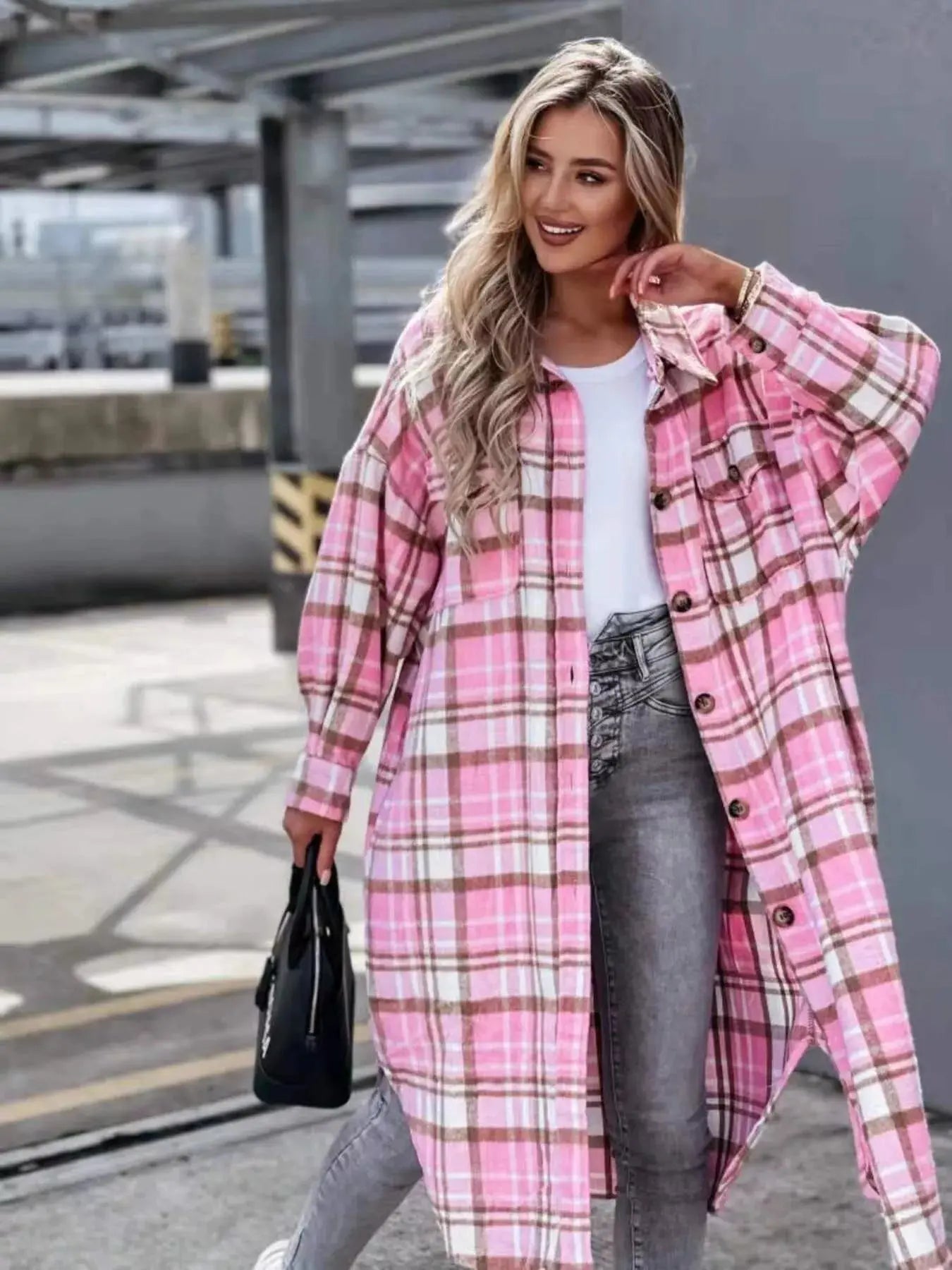 Plaid Button Up Longline Shacket Simply Love