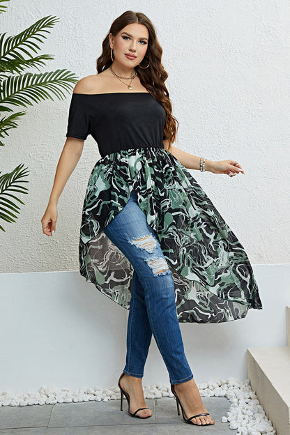 Plus Size Off-Shoulder Asymmetrical Hem Dress.