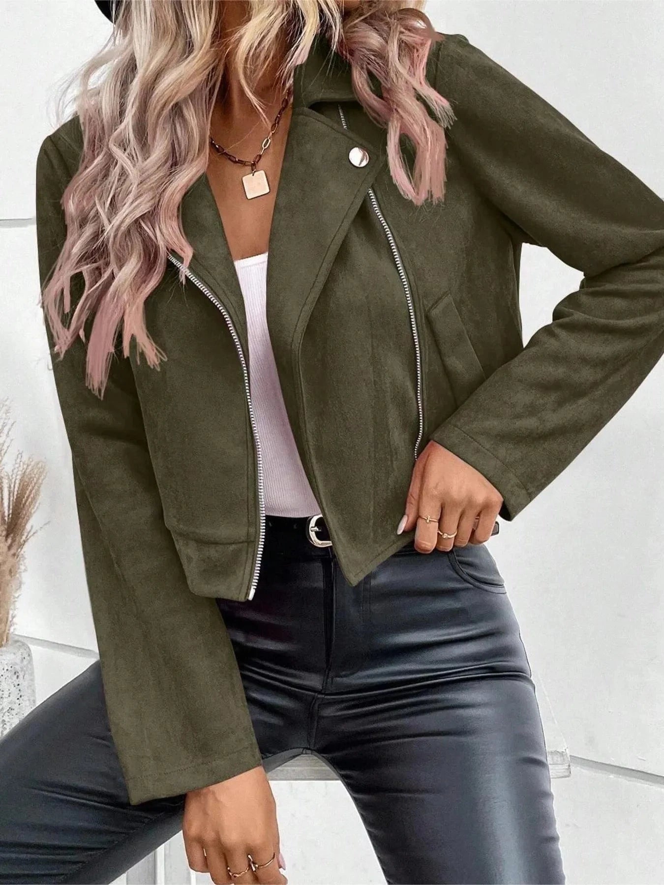 Bold & Bossy Zip-Up Suede Moto Crop Jacket Coco’s Tee Boutique