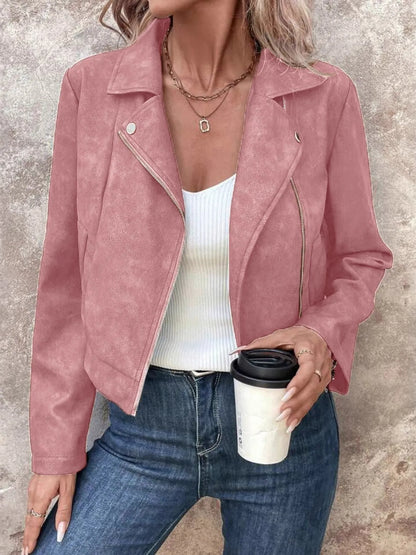 Bold & Bossy Zip-Up Suede Moto Crop Jacket