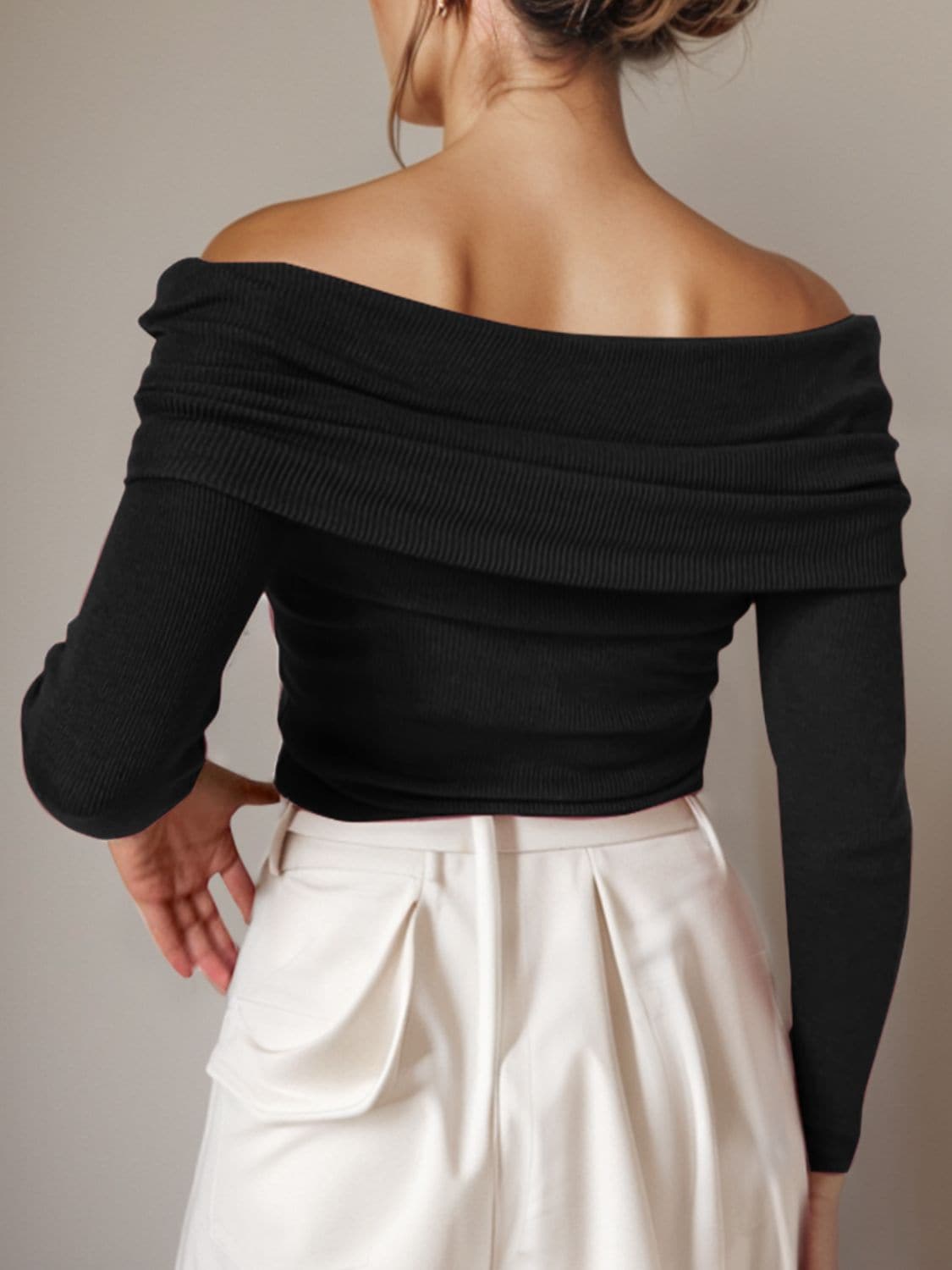 Off-Shoulder Long Sleeve Sweater.