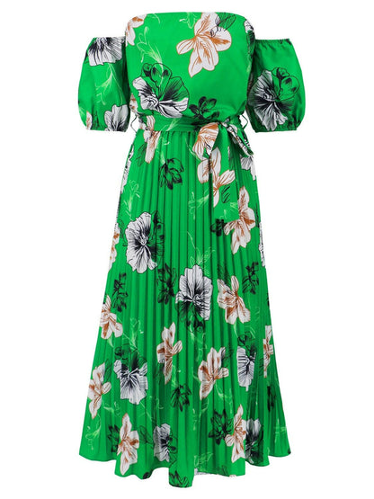 Pleated Floral Off-Shoulder Short Sleeve Midi DressPleated Floral Off-Shoulder Short Sleeve Midi Dress
 Step into elegance with our Pleated Floral Off-Shoulder Short Sleeve Midi Dress. Embrace sophistication effortleLove Salve -Shoulder Short Sleeve Midi Dressjust arrived