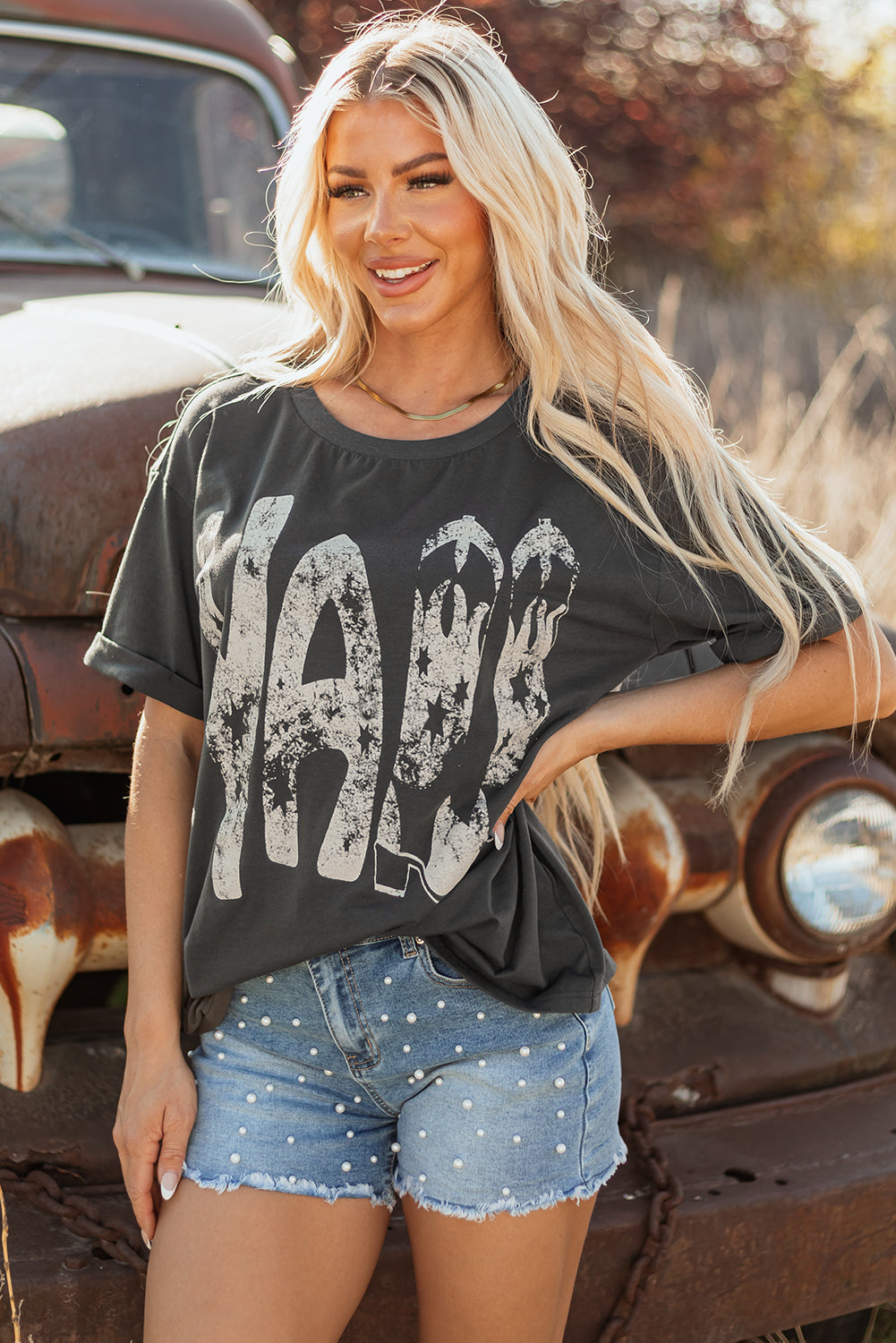 Carbon Grey Vintage Yall Cowboy Boots Graphic Tee Shirt